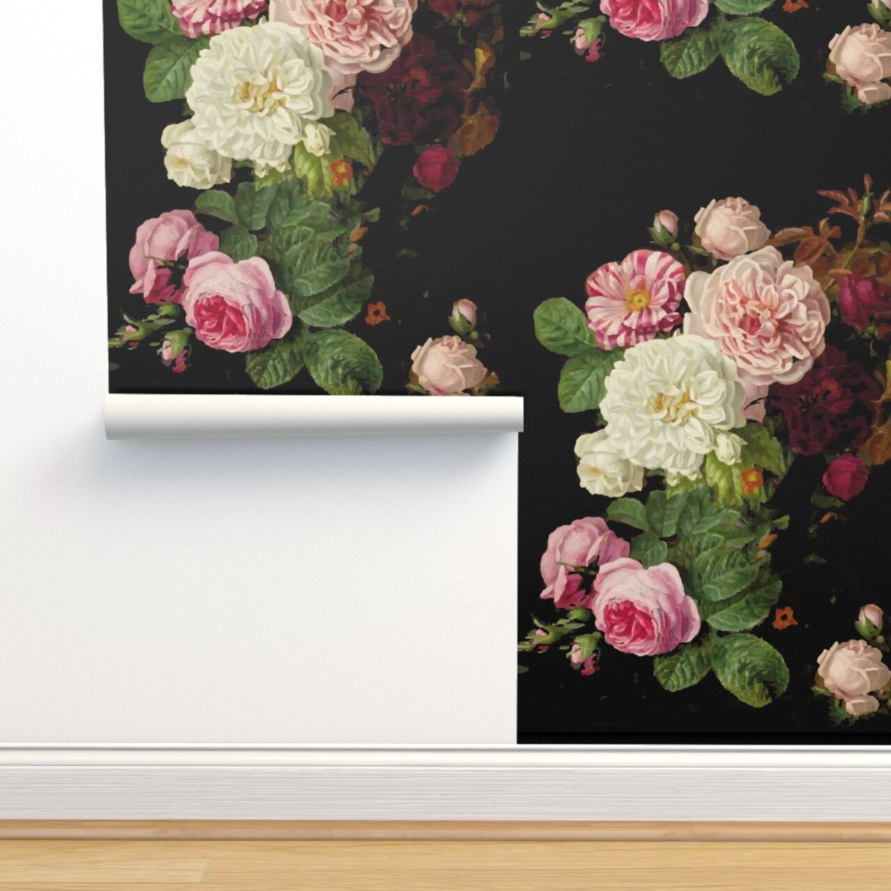 Moody Gothic Floral Vintage Garden English Roses Victorian Chintz Custom Pre-pasted Wallpaper by Spoonflower Pre-Pasted Wallpaper 2FT Wide